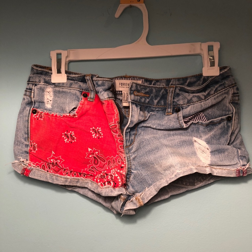 Bandana Ripped Jean Shorts